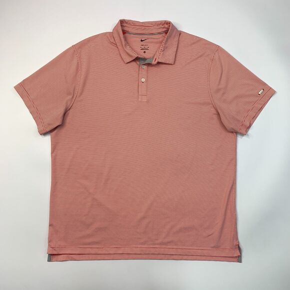 Nike Polo Shirt Men XL Extra Large Orangeade/White Striped Dri Fit Moisture Wick - Picture 2 of 12